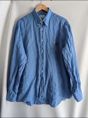 Bullock & Jones Blue Linen Button Down Shirt Long Sleeves - XL